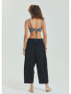 Rope Detailed Adjustable Waist Black Women's Viscose Trousers 4581